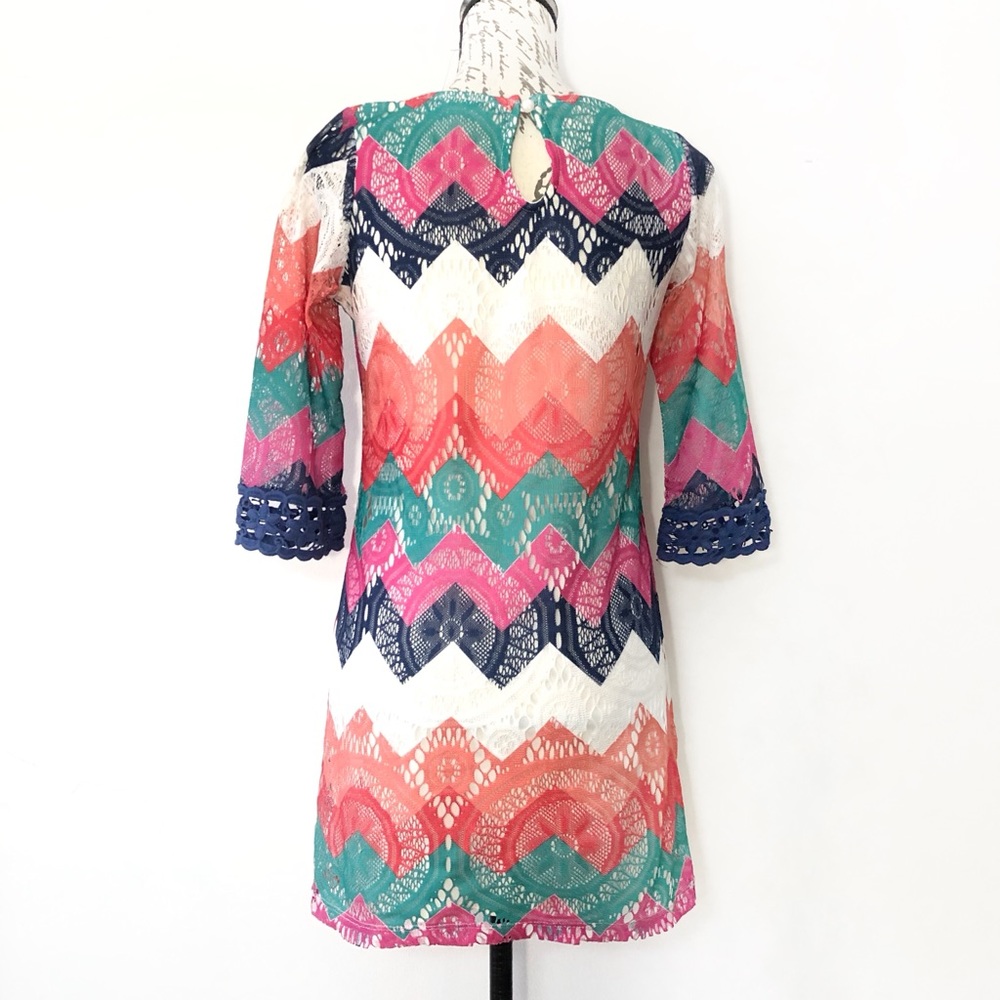 Boat neck chevron lace tunic crochet boho dress - Picture 8 of 11